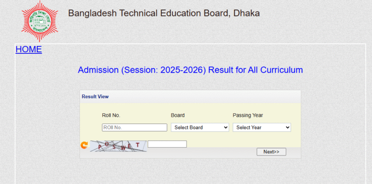 BTEB Admission Result 2025-2026 - btebadmission.gov.bd